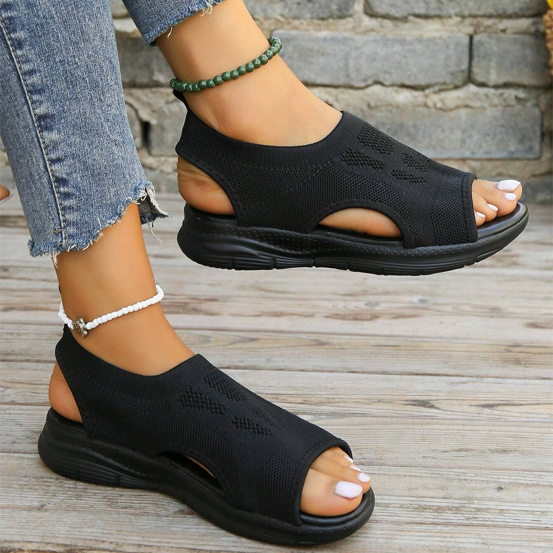 Lismali Hollow Out Slingback Non-slip Stretch Textile Sandals