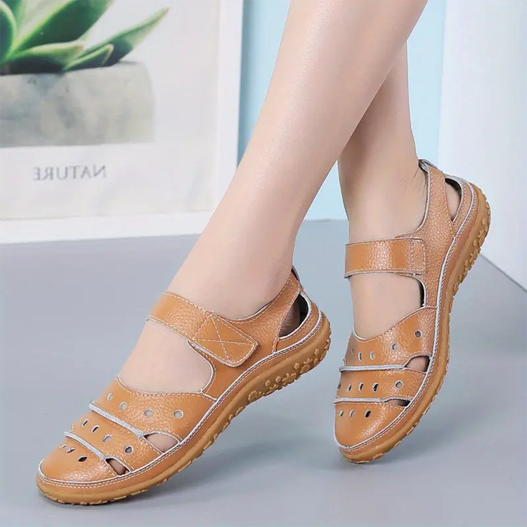 Lismali Hollow Out Hook And Loop Closed Toe Sandals