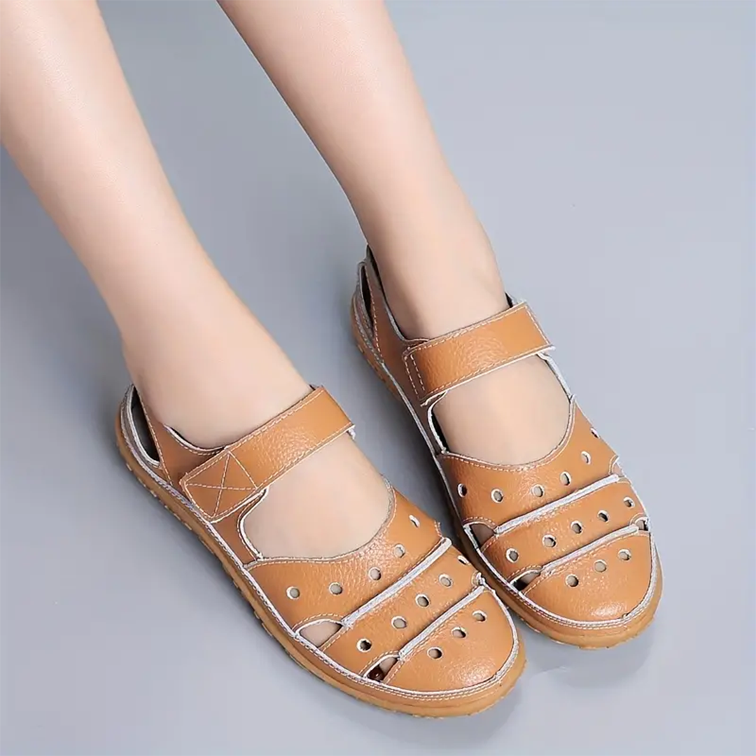 Lismali Hollow Out Hook And Loop Closed Toe Sandals