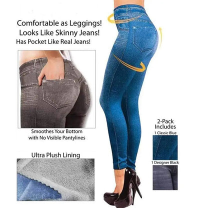 High Waist Stretchy Fleece Lined Denim Jeans Leggings