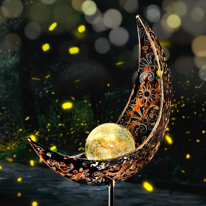 Lismali Home and Decor Solar Powered Moon Lights Crackle Glass Globe Stake Light Set For Outdoor Decorative Lawn Yard