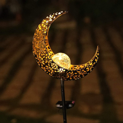 Lismali Home and Decor Solar Powered Moon Lights Crackle Glass Globe Stake Light Set For Outdoor Decorative Lawn Yard