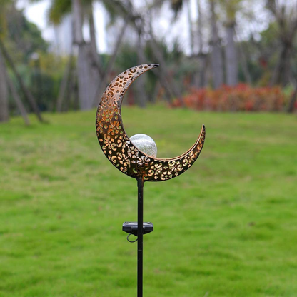 Lismali Home and Decor Solar Powered Moon Lights Crackle Glass Globe Stake Light Set For Outdoor Decorative Lawn Yard