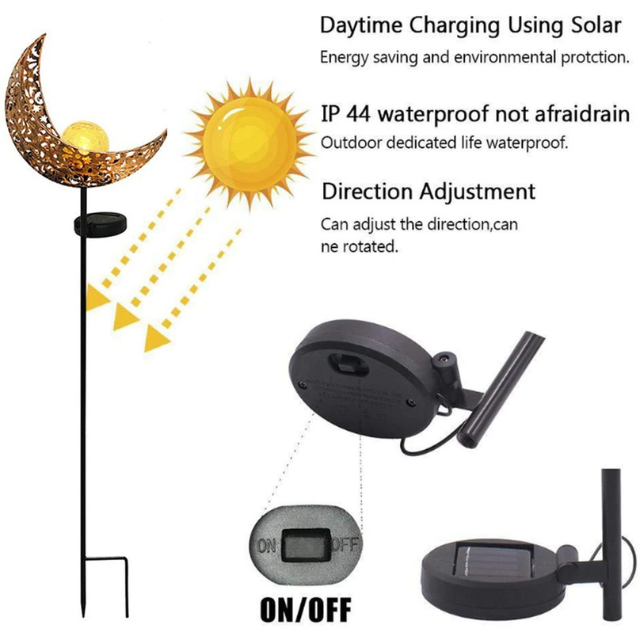 Lismali Home and Decor Solar Powered Moon Lights Crackle Glass Globe Stake Light Set For Outdoor Decorative Lawn Yard