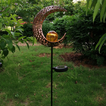 Lismali Home and Decor Solar Powered Moon Lights Crackle Glass Globe Stake Light Set For Outdoor Decorative Lawn Yard
