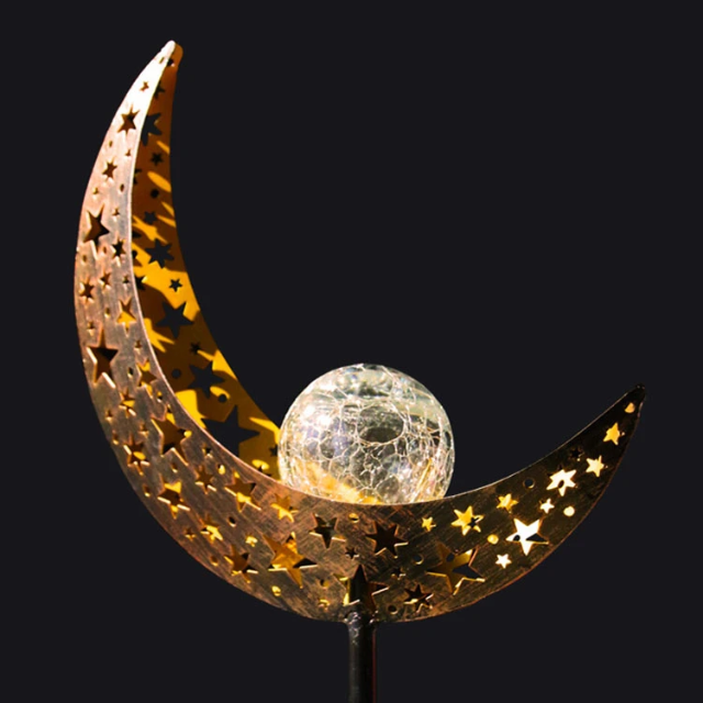 Lismali Home and Decor Solar Powered Moon Lights Crackle Glass Globe Stake Light Set For Outdoor Decorative Lawn Yard