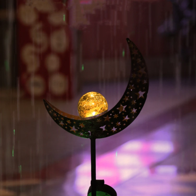 Lismali Home and Decor Solar Powered Moon Lights Crackle Glass Globe Stake Light Set For Outdoor Decorative Lawn Yard