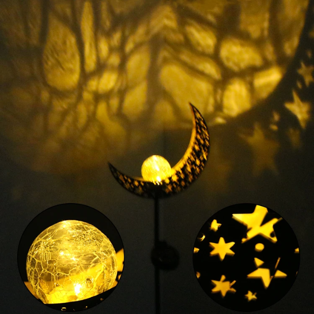 Lismali Home and Decor Solar Powered Moon Lights Crackle Glass Globe Stake Light Set For Outdoor Decorative Lawn Yard