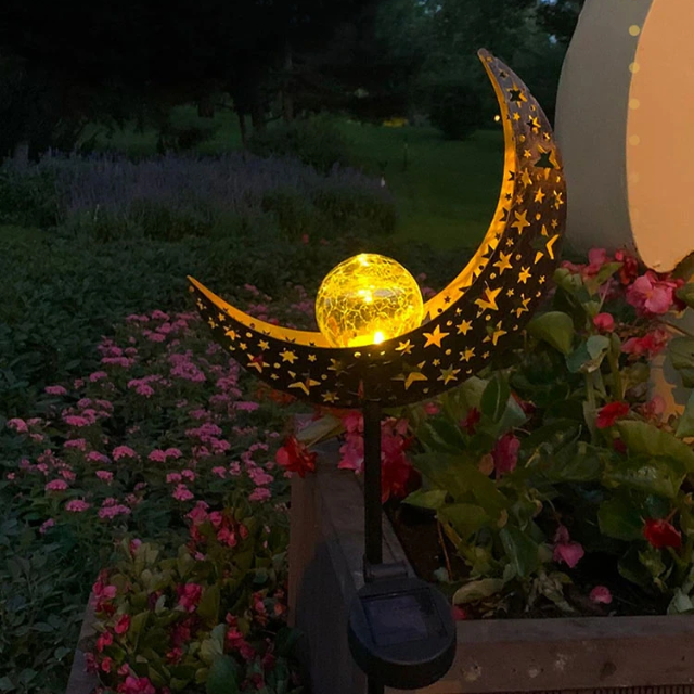 Lismali Home and Decor Solar Powered Moon Lights Crackle Glass Globe Stake Light Set For Outdoor Decorative Lawn Yard