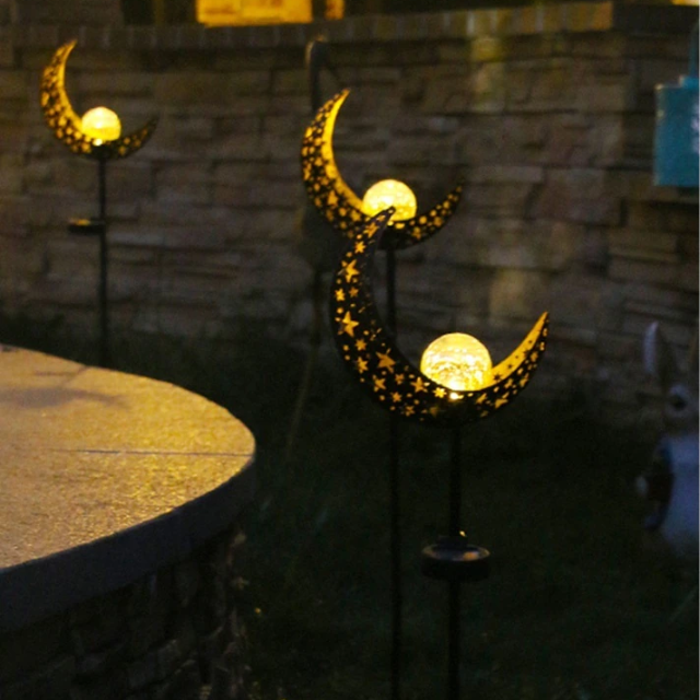 Lismali Home and Decor Solar Powered Moon Lights Crackle Glass Globe Stake Light Set For Outdoor Decorative Lawn Yard