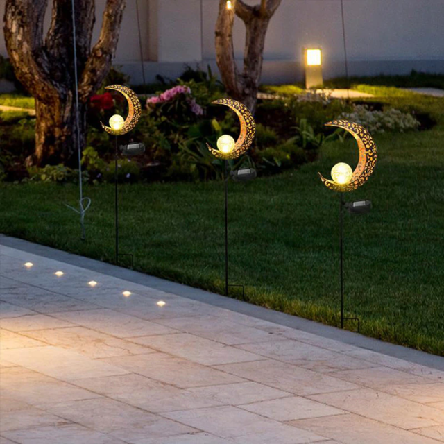 Lismali Home and Decor Solar Powered Moon Lights Crackle Glass Globe Stake Light Set For Outdoor Decorative Lawn Yard