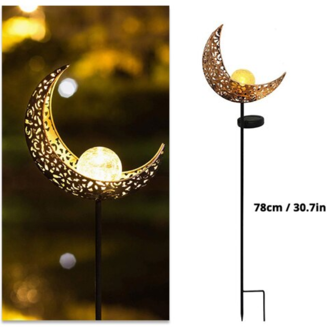 Lismali Home and Decor Solar Powered Moon Lights Crackle Glass Globe Stake Light Set For Outdoor Decorative Lawn Yard