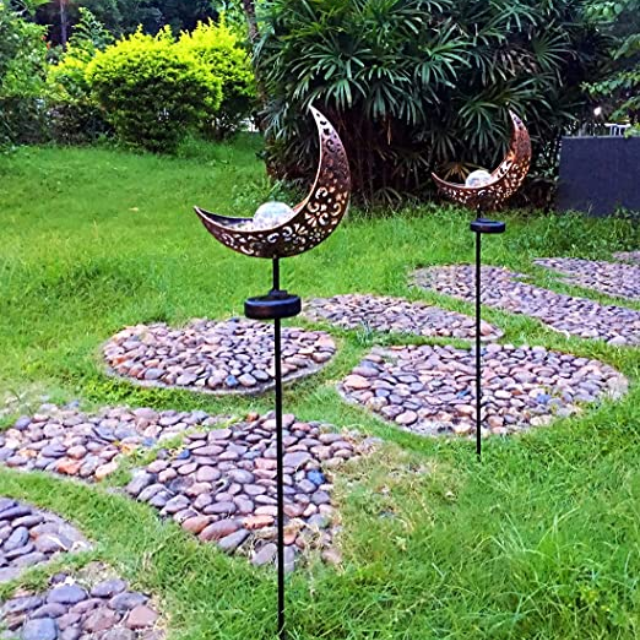 Lismali Home and Decor Solar Powered Moon Lights Crackle Glass Globe Stake Light Set For Outdoor Decorative Lawn Yard