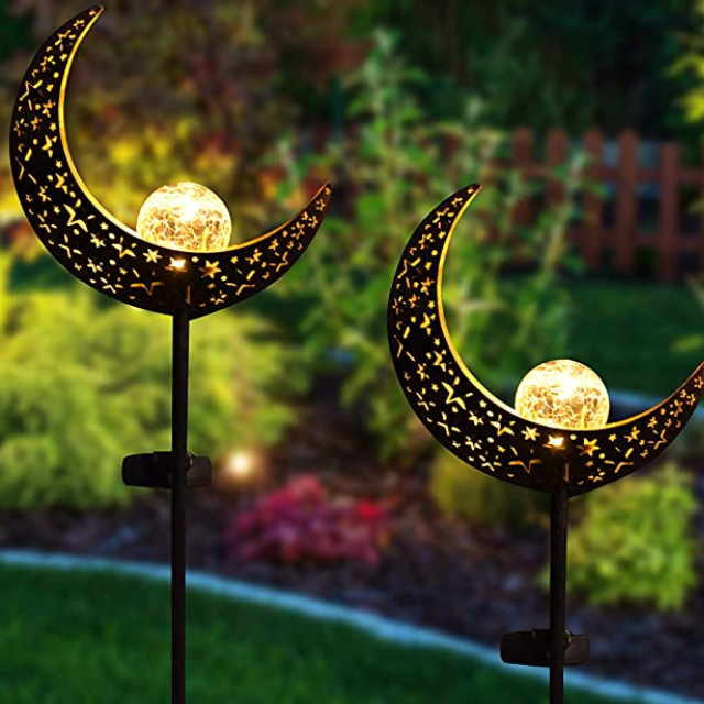 Lismali Home and Decor Solar Powered Moon Lights Crackle Glass Globe Stake Light Set For Outdoor Decorative Lawn Yard