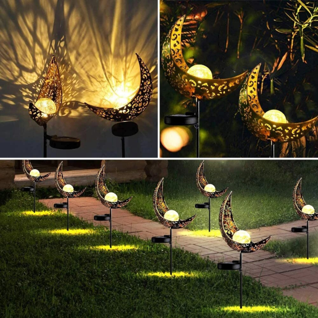 Lismali Home and Decor Solar Powered Moon Lights Crackle Glass Globe Stake Light Set For Outdoor Decorative Lawn Yard