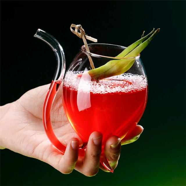 Lismali Home and Decor Straw Glasses Transparent Cat Tail Cocktail Glasses