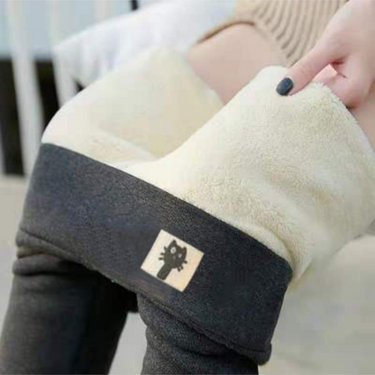 Winter Warmest Legging High Waist Stretchy Fleece Pants - Cat Pattern