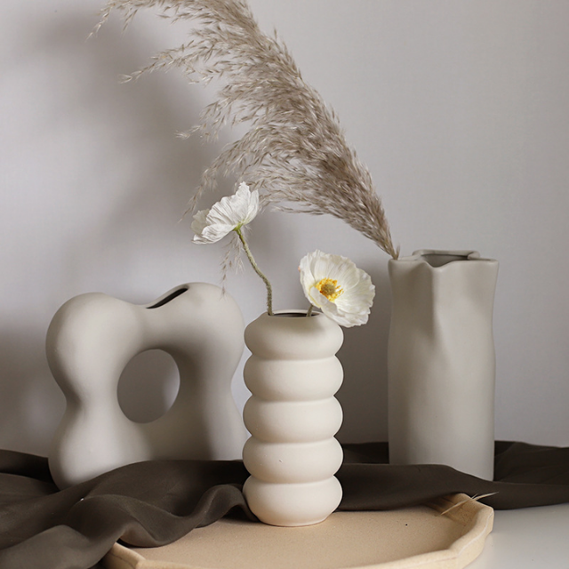 Lismali Home and Decor White Rough Ceramic Abstract Vase