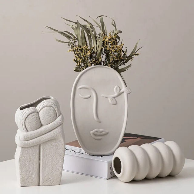 Lismali Home and Decor White Rough Ceramic Abstract Vase