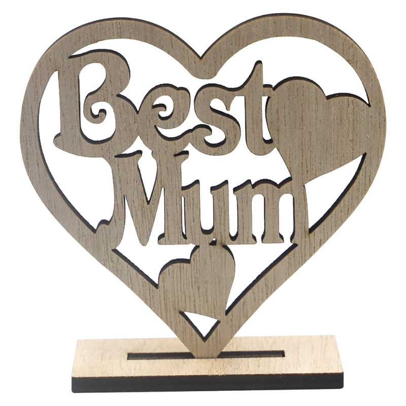 Lismali Home and Decor Wooden Heart-shaped Happy Mother's Day Gift - Best Mom Hollow Ornament: Crafted Woodblock for Birthday Gift and Decorations