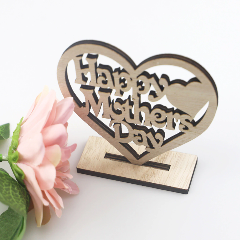 Lismali Home and Decor Wooden Heart-shaped Happy Mother's Day Gift - Best Mom Hollow Ornament: Crafted Woodblock for Birthday Gift and Decorations