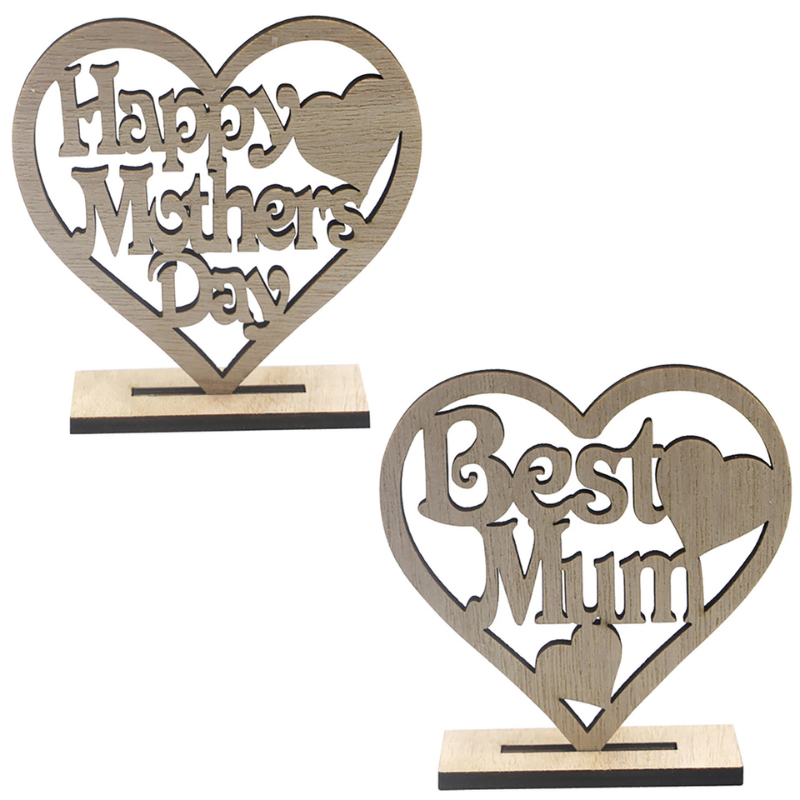 Lismali Home and Decor Wooden Heart-shaped Happy Mother's Day Gift - Best Mom Hollow Ornament: Crafted Woodblock for Birthday Gift and Decorations