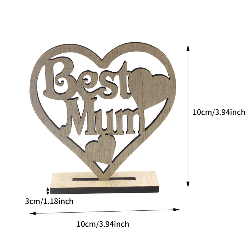 Lismali Home and Decor Wooden Heart-shaped Happy Mother's Day Gift - Best Mom Hollow Ornament: Crafted Woodblock for Birthday Gift and Decorations