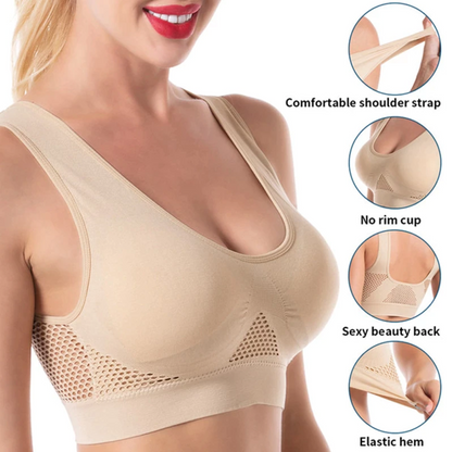 Seamless Wireless Mesh Breathable Cool Liftup Air Sports Bra Large Size Bra For Women