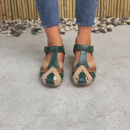 Airfleek Colorblock Arch Support Closed Toe Wedge Sandals